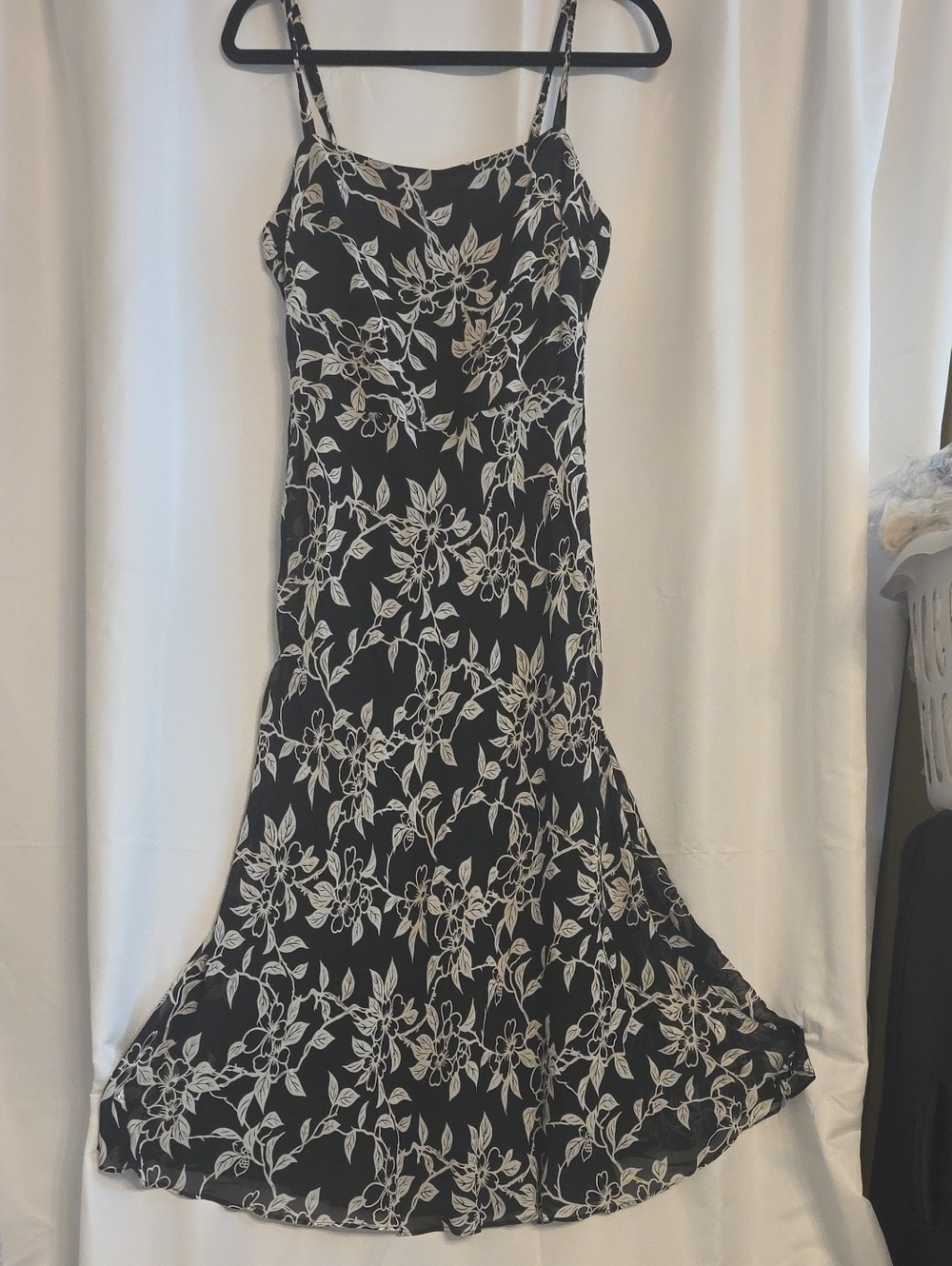 Moda International Rayon Black and White Floral Midi Slip Dress Lined Size 6